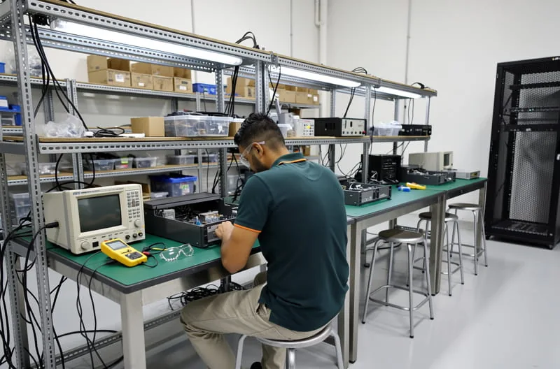 Functional test station with equipment